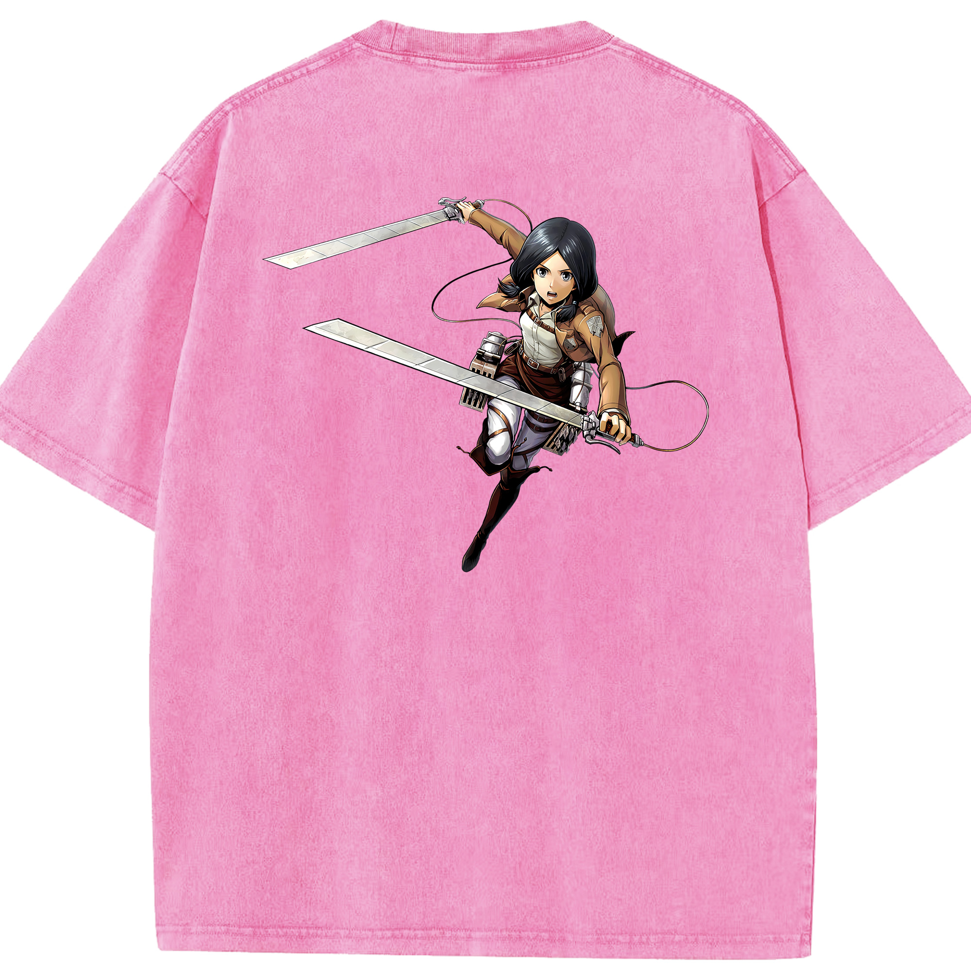 （画像用） 進撃の巨人 ミカサ·アッカーマン Attack on Titan Mikasa Ackerman 綿100% ヴィンテージ風 半袖Tシャツ（背面プリント）
